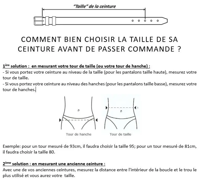 Guide des tailles Faugier France - Ceintures en cuir